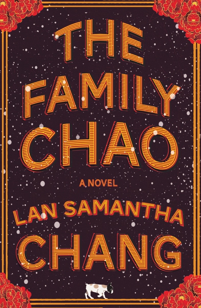 A large orange title on a dark dot background