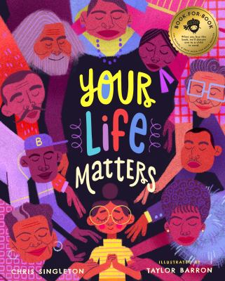 Colorful book cover art with people surrounding the title.