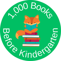 Fox sitting on stack of books 1000 books before kindergarten
